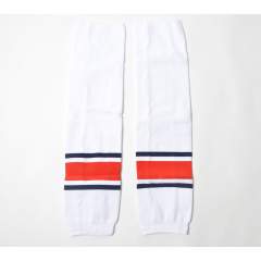 Knitted hockey sock, white red/navy stripe (pair) Senior
