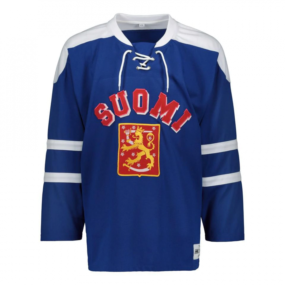 Suomi Hockey Nation sininen fanipaita retro logo