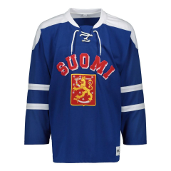 Suomi Hockey Nation sininen fanipaita retro logo 160cm